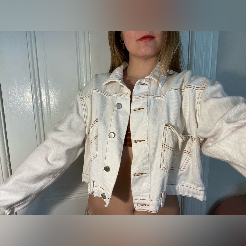 Cropped white jean jacket